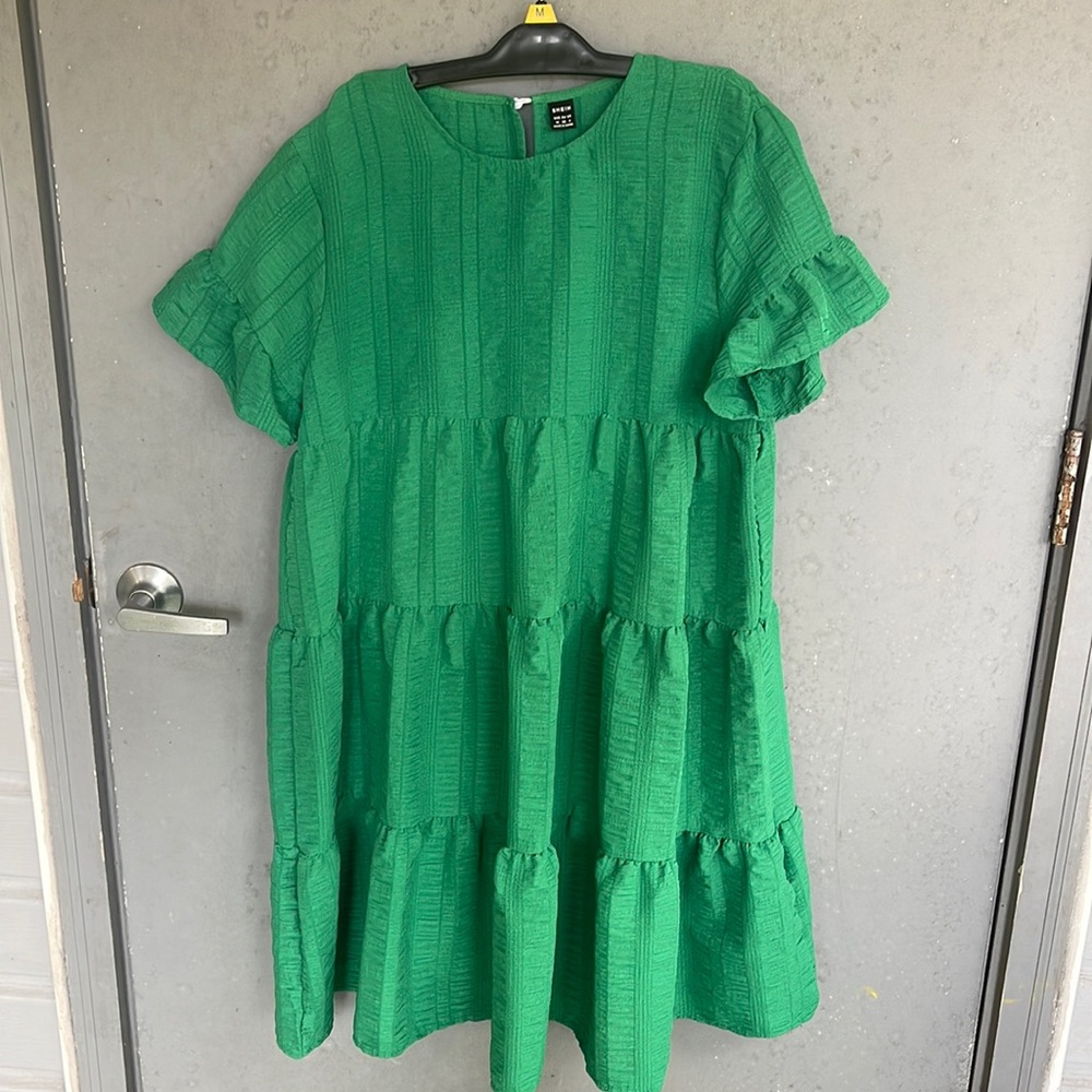 Solid Flounce Sleeve Ruffle Hem Smock Dress